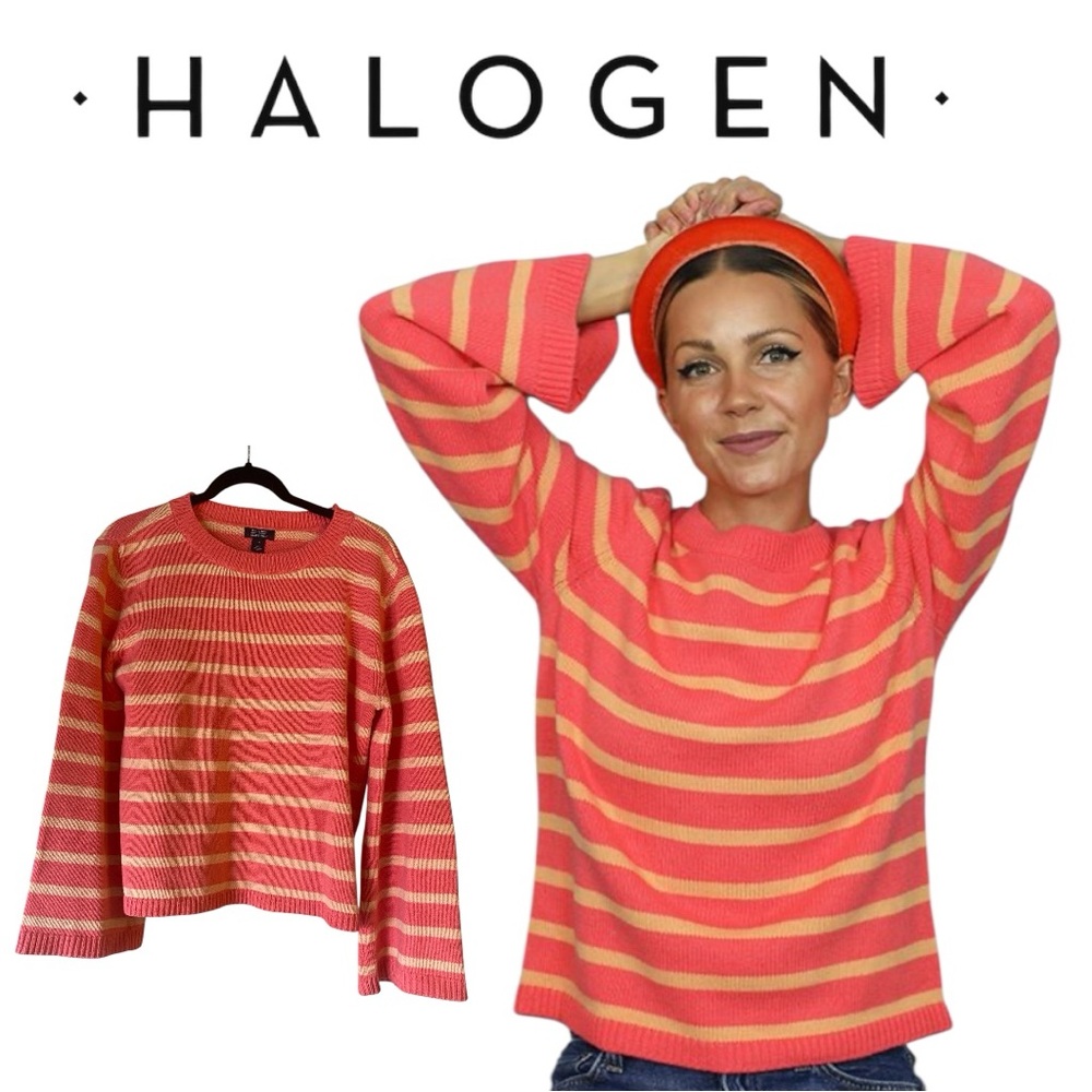 Halogen X Atlantic Pacific Striped Wide-Sleeve Sweater Size Medium